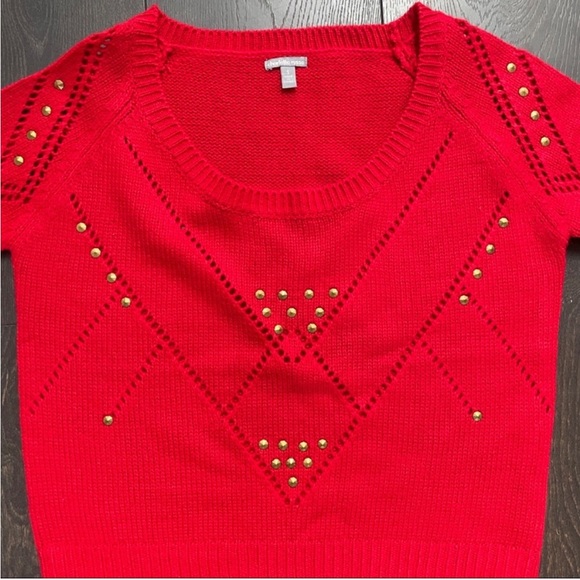 Charlotte Russe Christmas Red Gold Studded Crop Top Sweater - Picture 3 of 6